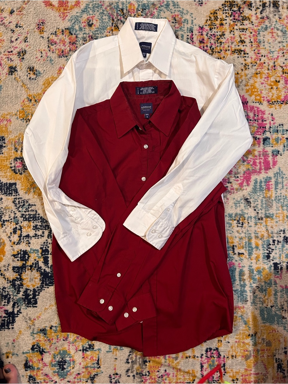 Arrow Button-Down Dress Shirts in White and Burgundy